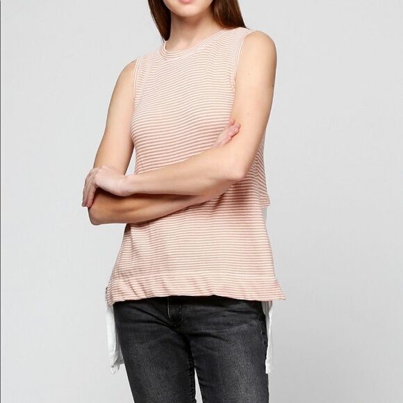 ZARA Sleeveless Striped High Low Tank Top Peach Cream S - Picture 9 of 10